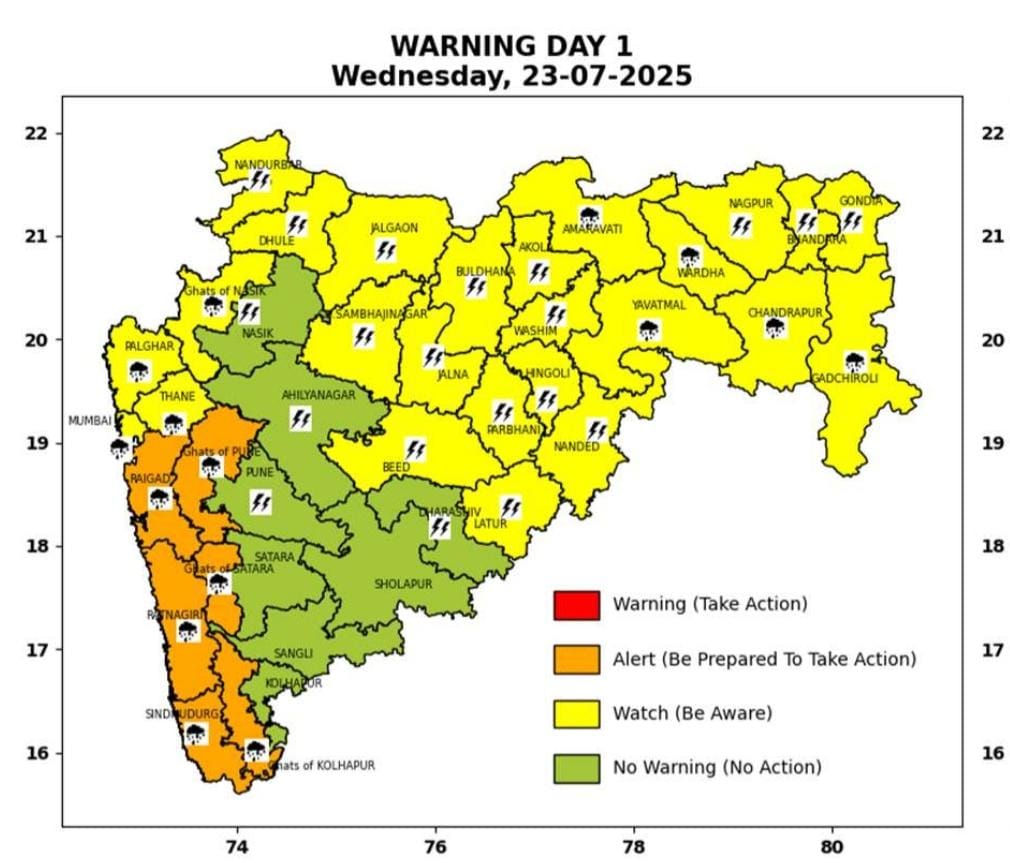 Havaman andaj 23 july ; आज या जिल्ह्यात मुसळधार पावसाचा ईशारा
